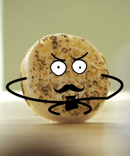 a crumpet with animated features