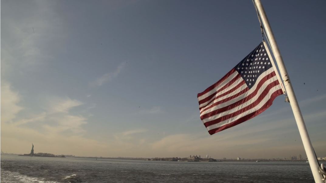 american flag on a boat