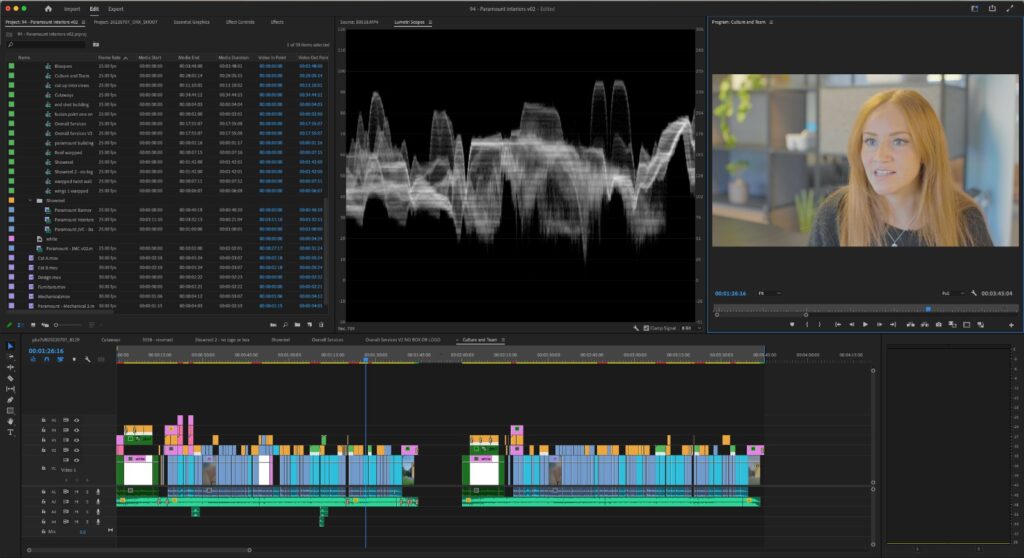 Premiere Pro workspace displaying traditional timeline 